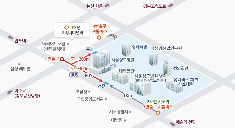 (06591) 서울시 서초구 반포대로 222 가톨릭대학교 성의교정 오시는 길 안내 - 아래 내용 참조